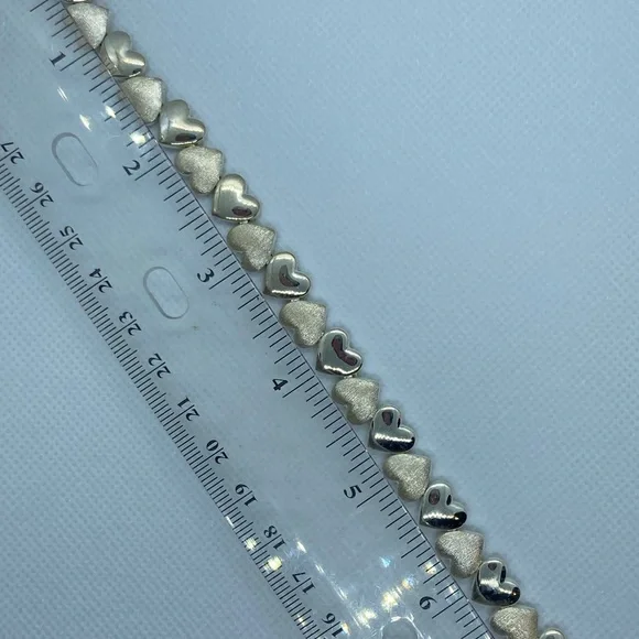 Sterling Silver 925 Heart Bracelet with Box Clasp 7” - Picture 4 of 7